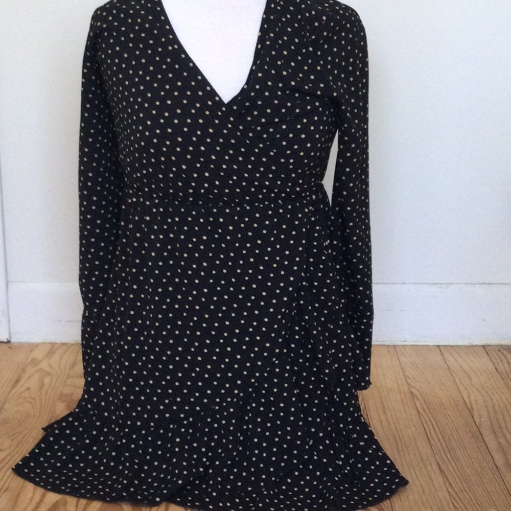 Black and gold polka dot dress